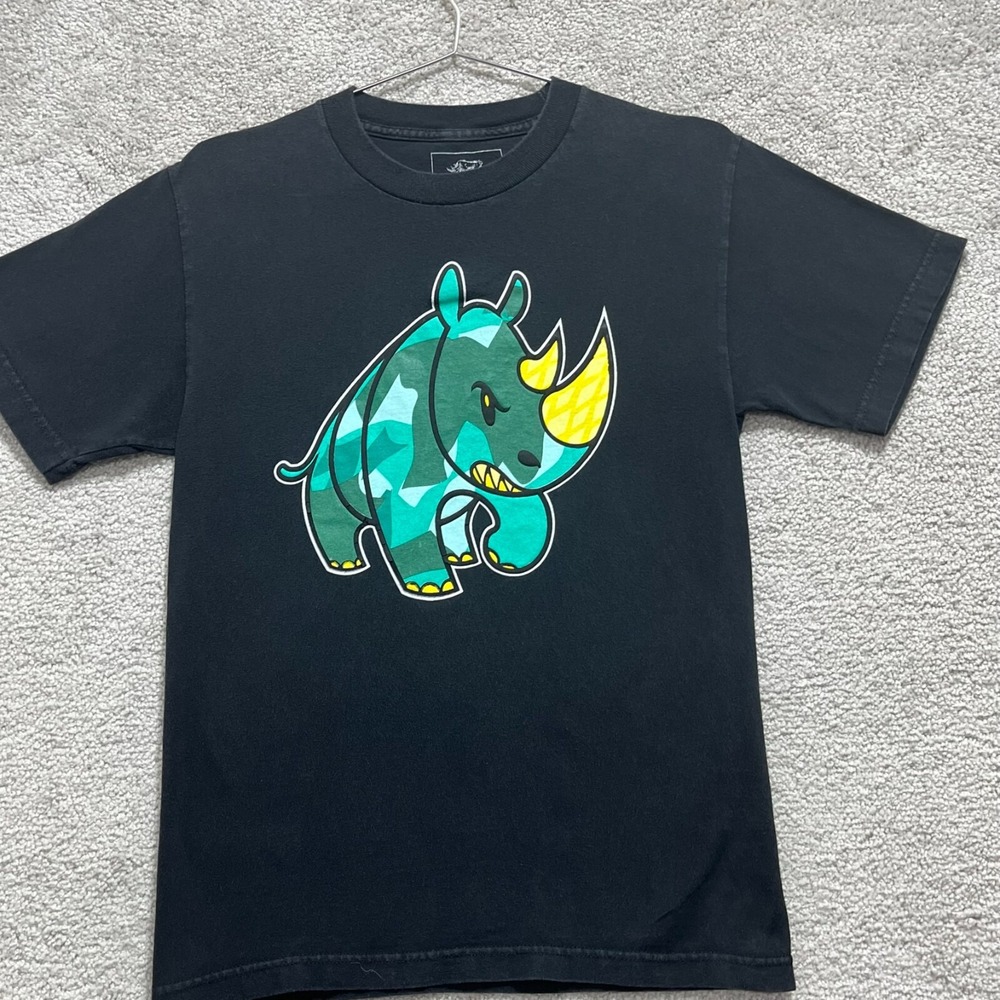 Ecko Unltd T-Shirt Men's Small Black Graphic Rhino Printed Crew Neck 100% Cotton